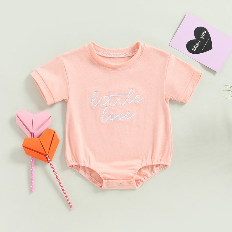 Stylish Embroidered Letter Short Sleeve Rompers for Newborn Baby Boys and Girls