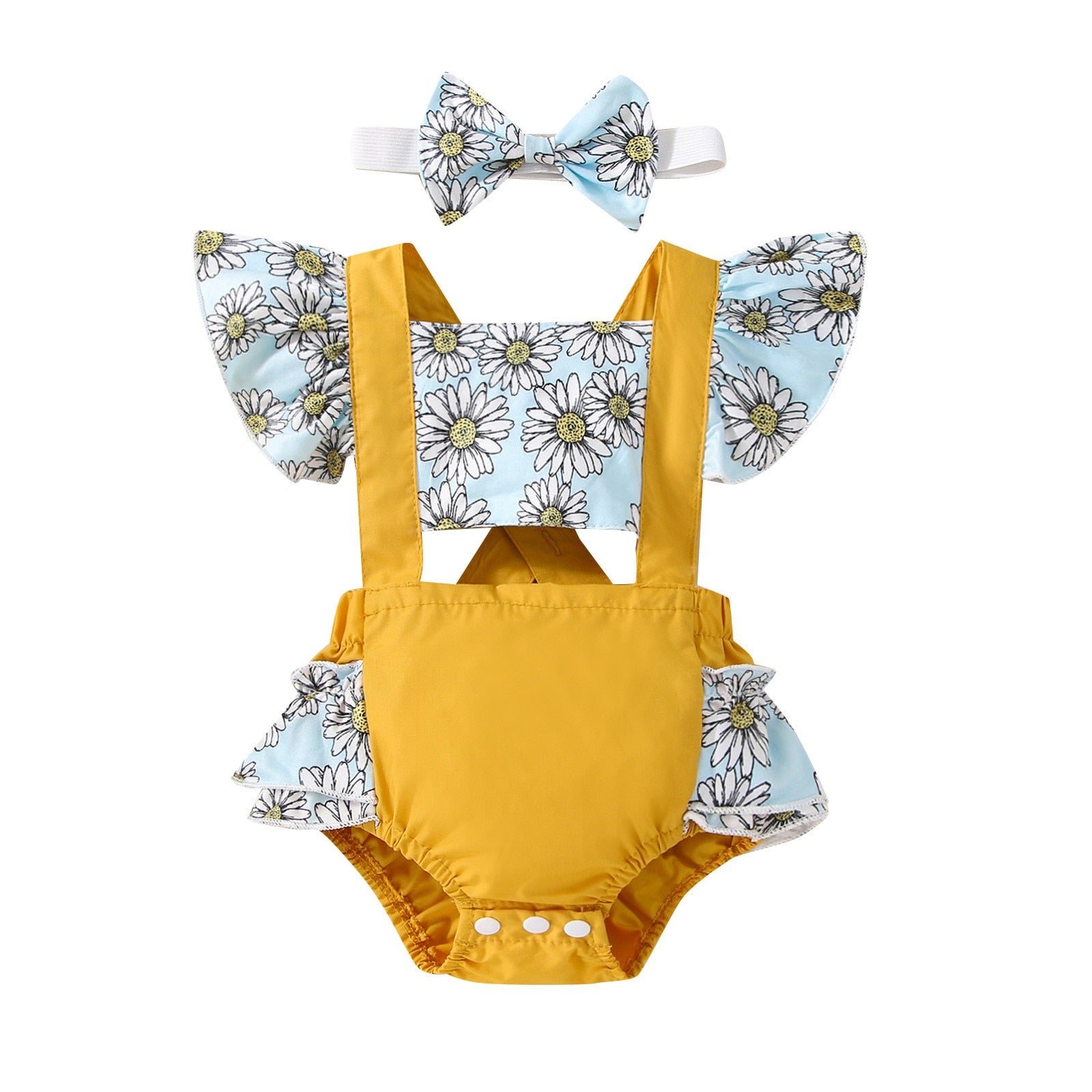 Adorable Newborn Baby Girls Romper with Flying Sleeves and Animal/Flower Print