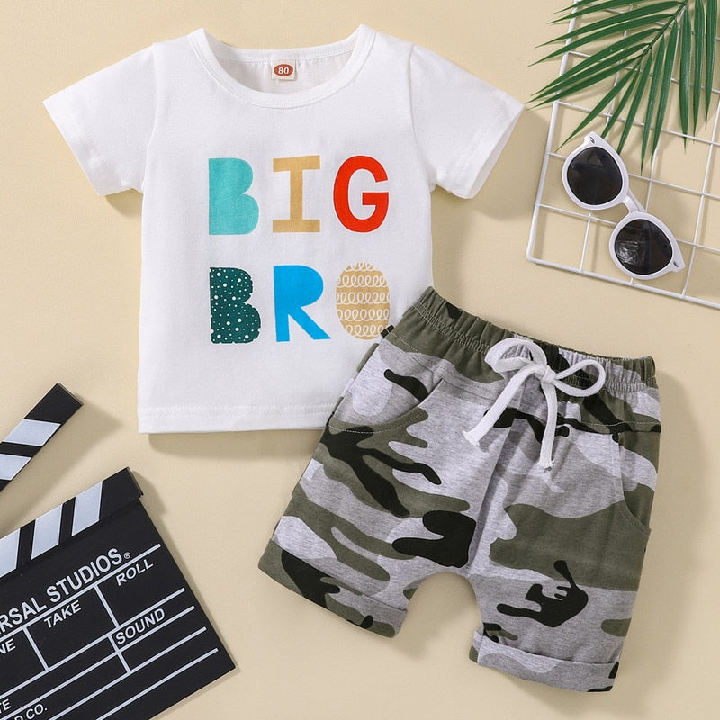 Stylish Summer Clothes for Baby Boys: Letter Short Sleeve T-Shirt and Camouflage Shorts Set