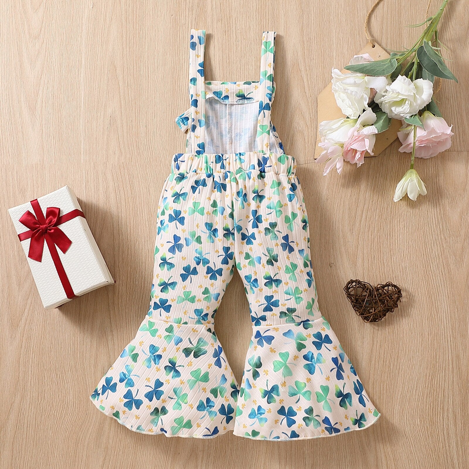 Toddler Kid Girl Jumpsuits Pants with Four Leaf Clover Print