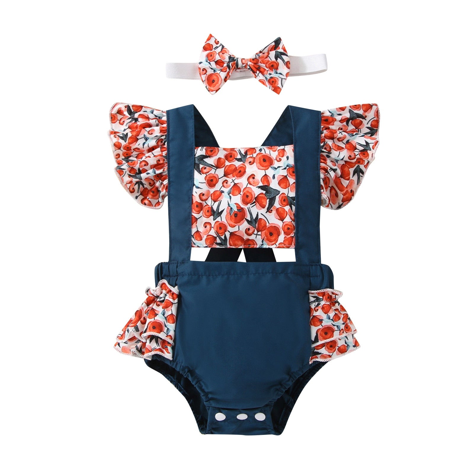 Adorable Newborn Baby Girls Romper with Flying Sleeves and Animal/Flower Print