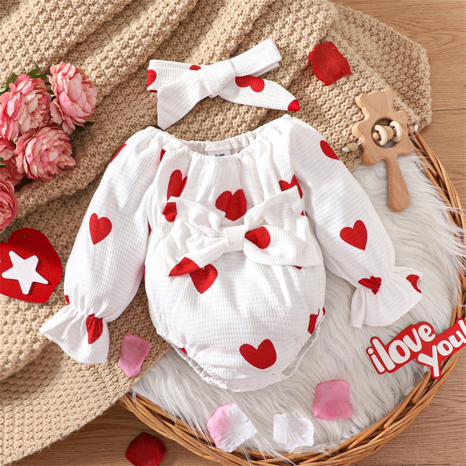 Adorable My First Valentine's Baby Bodysuit for Girls with Big Bow Heart Jumpsuit