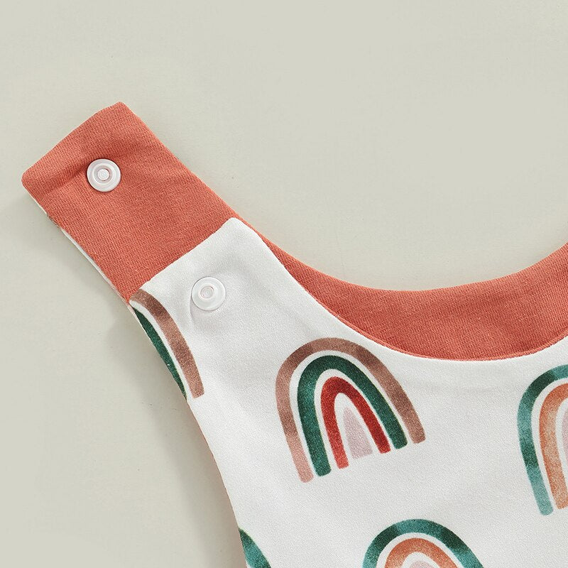 Summer Casual Baby Boys Bodysuits - Rainbow/Fish Print Sleeveless Button Bodysuits Jumpsuits for Newborns and Infants