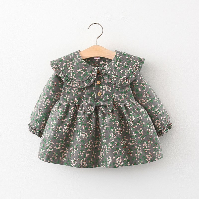 Retro Floral Long Sleeve Baby Girl Dress for Spring and Autumn