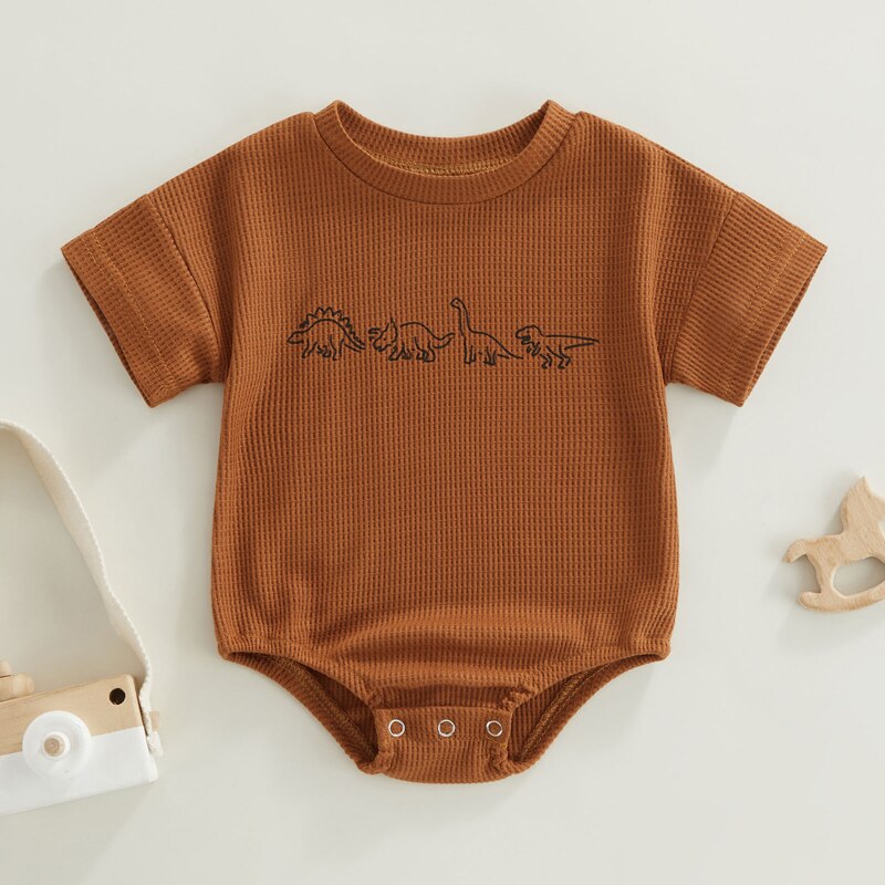 Adorable Waffle Dinosaur Print Newborn Rompers for Boys and Girls
