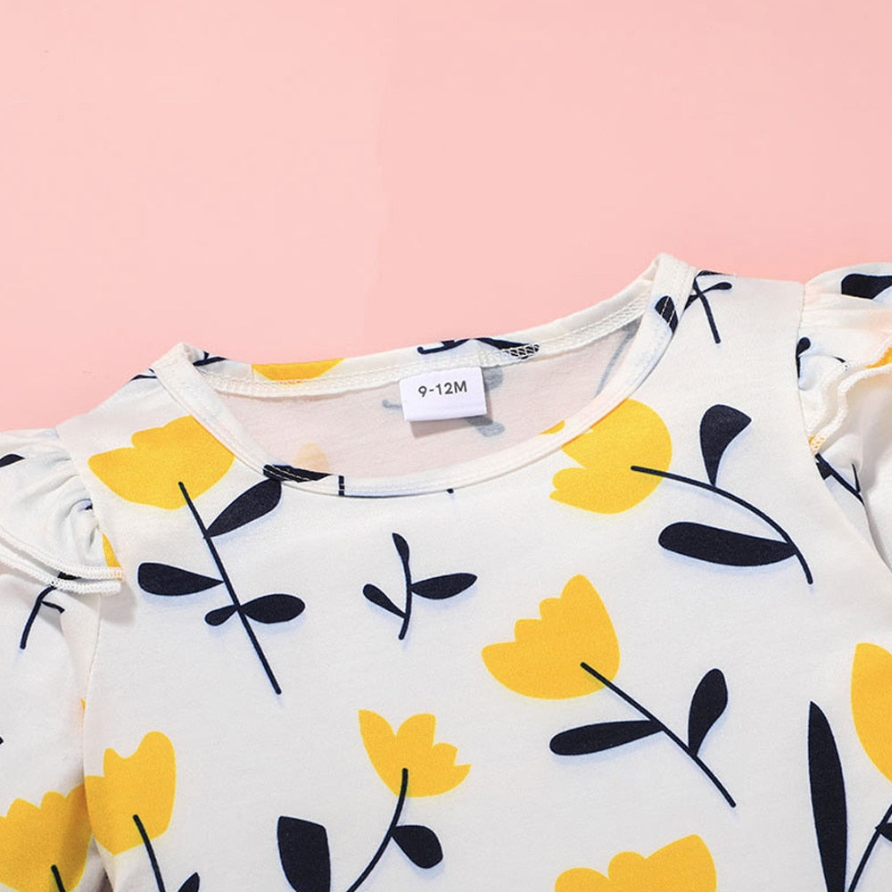 3Pcs Set Infant Toddler Printed Long Sleeve Romper + Trousers +Bandana Newborn Baby Clothes for Girl Cotton Casual Fashion