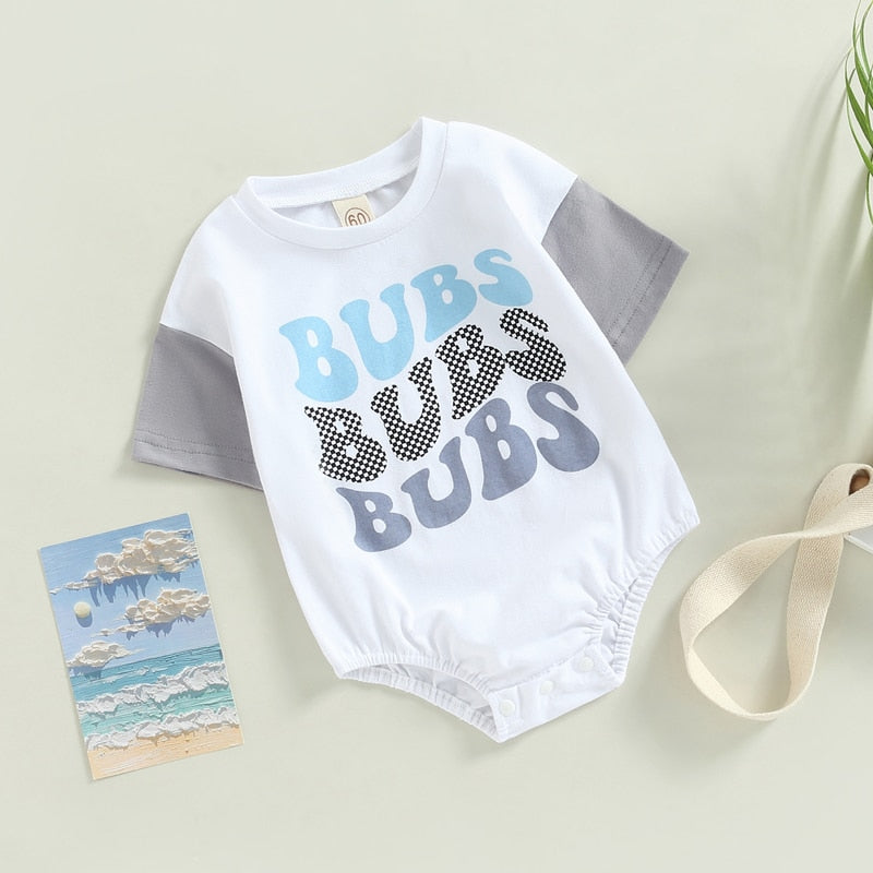 Summer Baby Romper with Color Patchwork and Letter Print