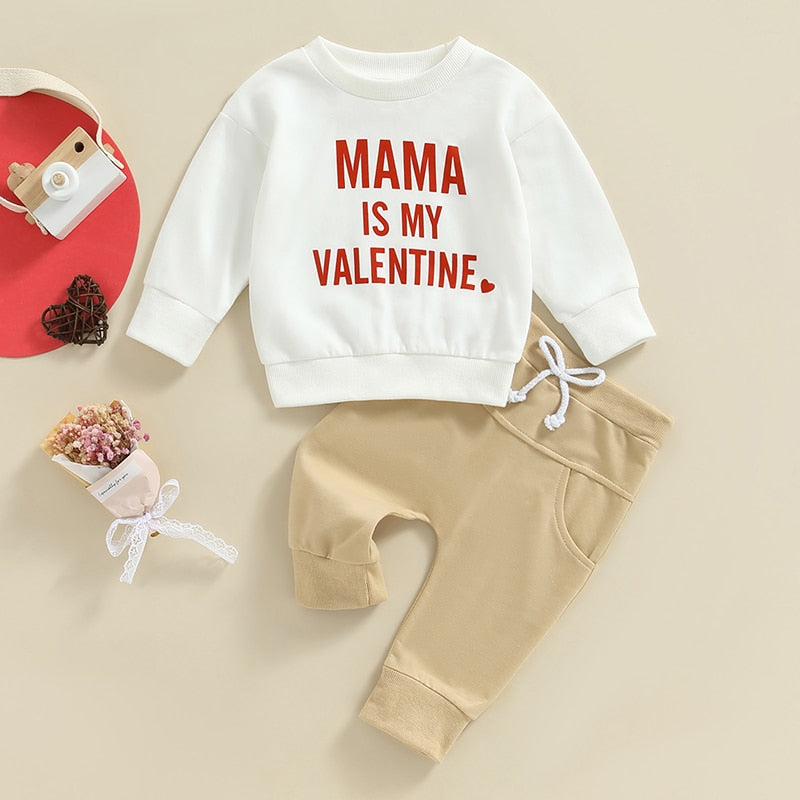 Valentine's Day Baby Clothes Set - Letter Print Sweatshirts and Pants