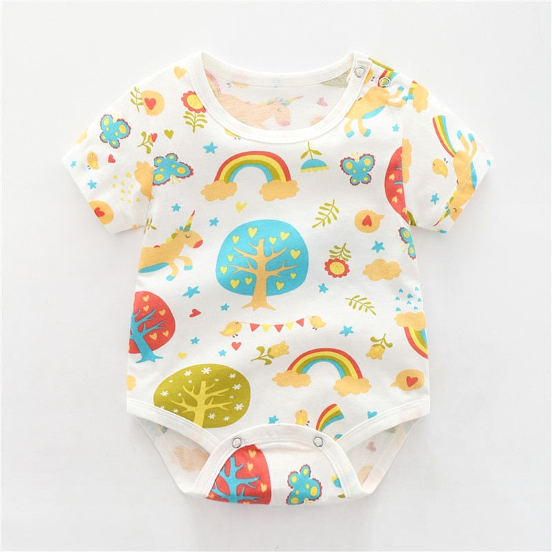 Adorable Summer Baby Boys Cotton Bodysuits with Cute Cartoon Prints