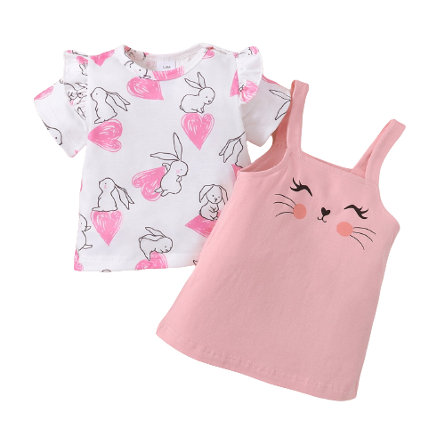 Newborn Infant Baby Girls Easter Bunny Print Clothes Sets