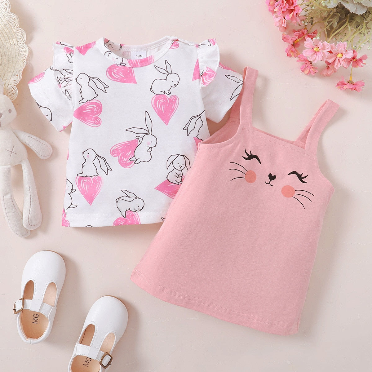 Newborn Infant Baby Girls Easter Bunny Print Clothes Sets
