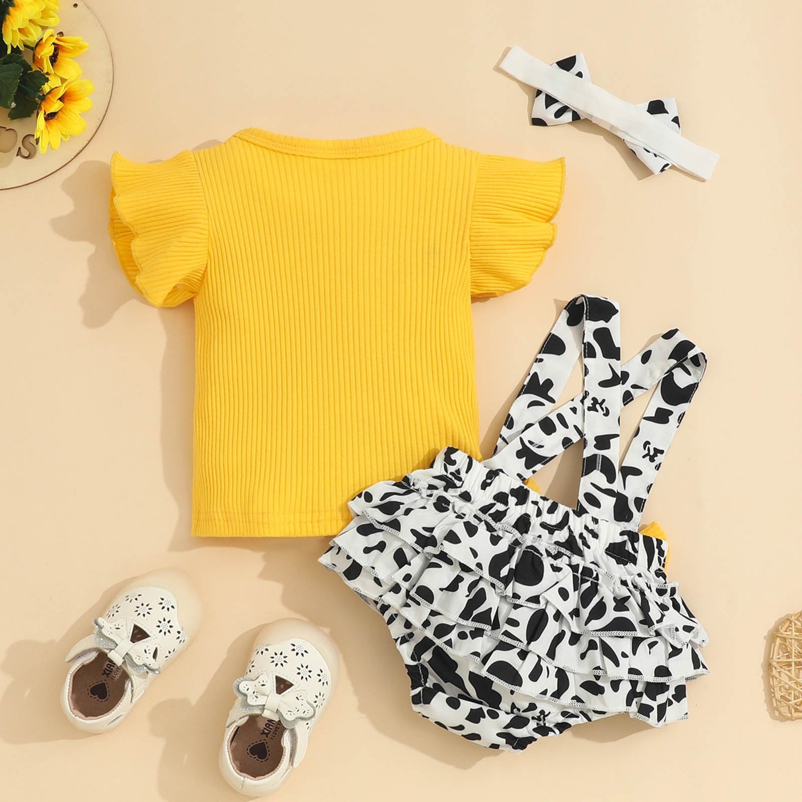 Cute and Comfy 3pcs Animal/Cow Printed Baby Girls Clothes Sets for Summer