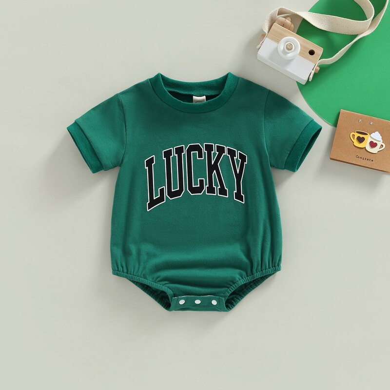 Infant Baby Girls Boys Lucky Clover Print Jumpsuit