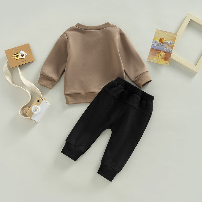Rustic Style Baby Boy Clothes: Cow Print Sweatshirt and Drawstring Pants Set