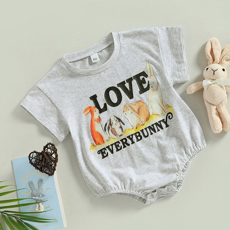 Summer Baby Bodysuit with Easter Letters and Rabbit Print