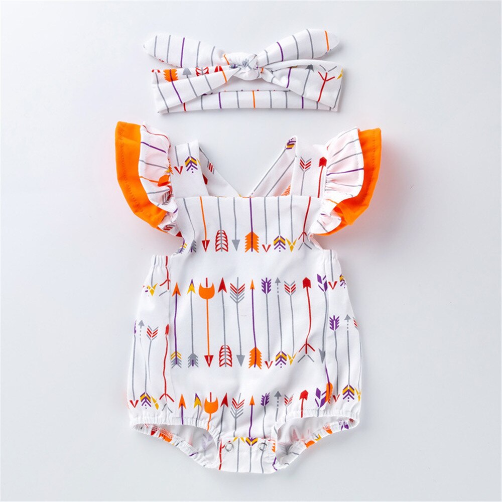 Adorable Flying Sleeve Baby Bodysuit with Watermelon Print for Girls