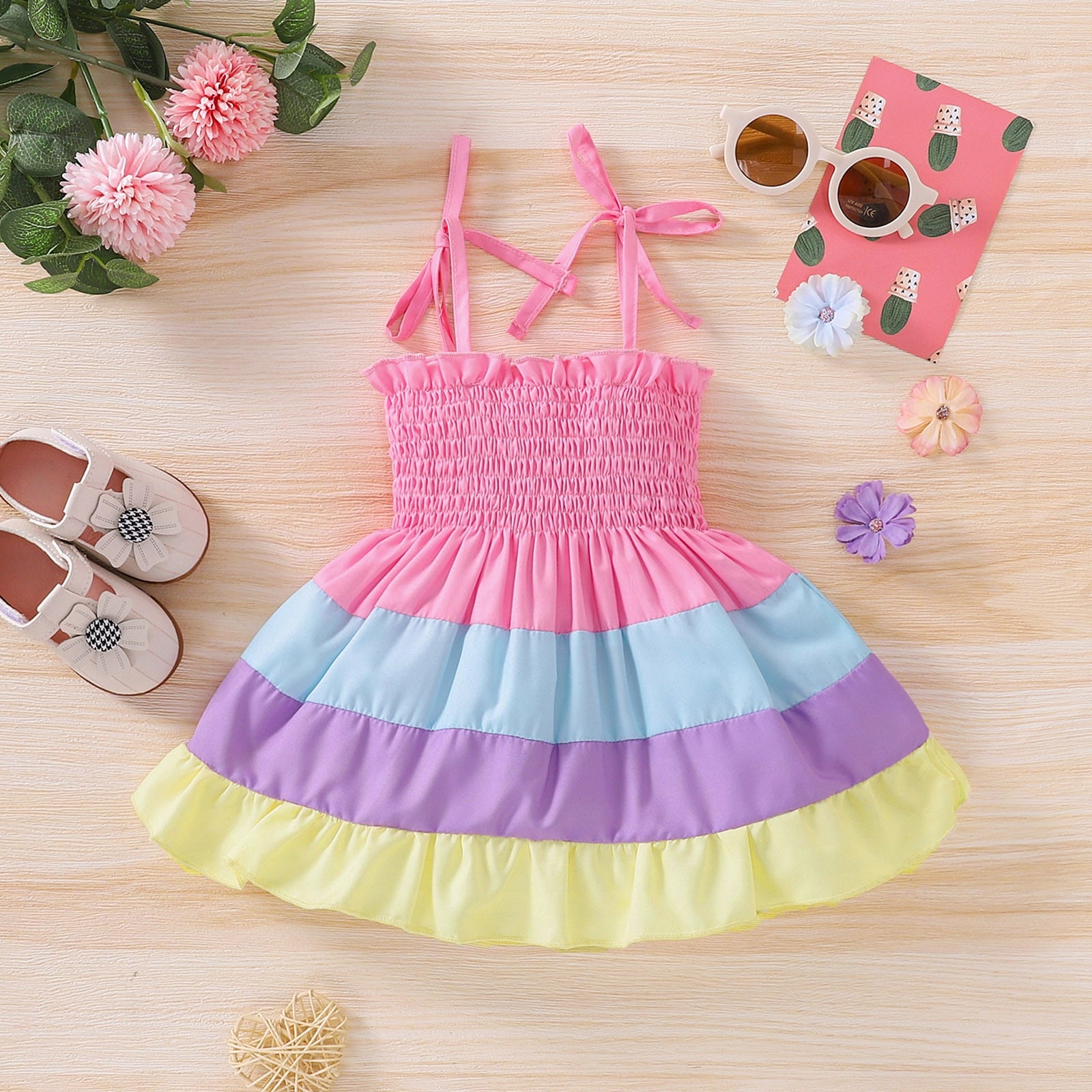 Adorable Infant Baby Girls Dress in Rainbow Colors for Summer