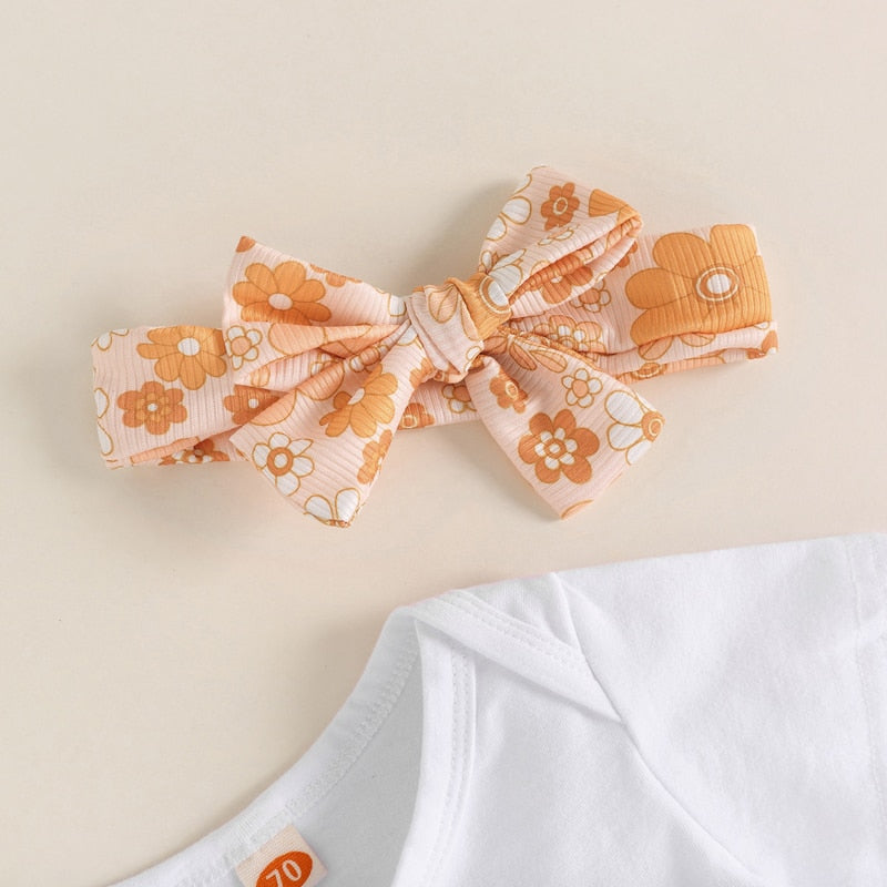 Summer Newborn Baby Girls Clothes Sets with Letter Print Rompers and Floral Flare Pants