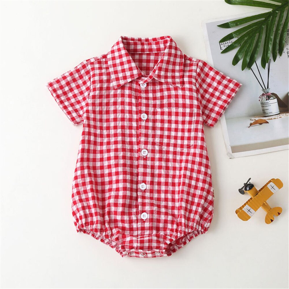 Summer Plaid Baby Bodysuit for Boys
