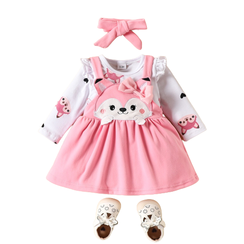 Fox Strap Dress Baby Clothes Set for Newborn Girls