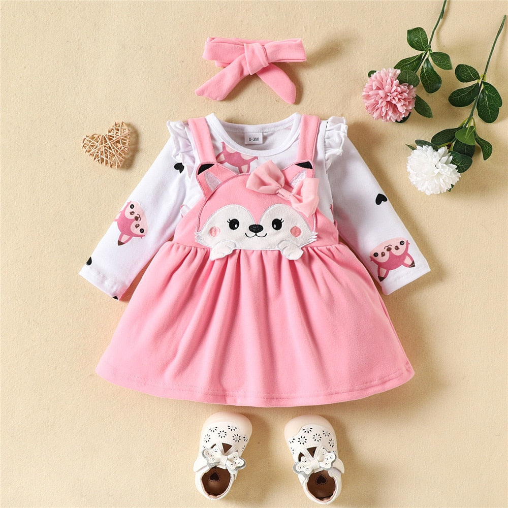 Fox Strap Dress Baby Clothes Set for Newborn Girls