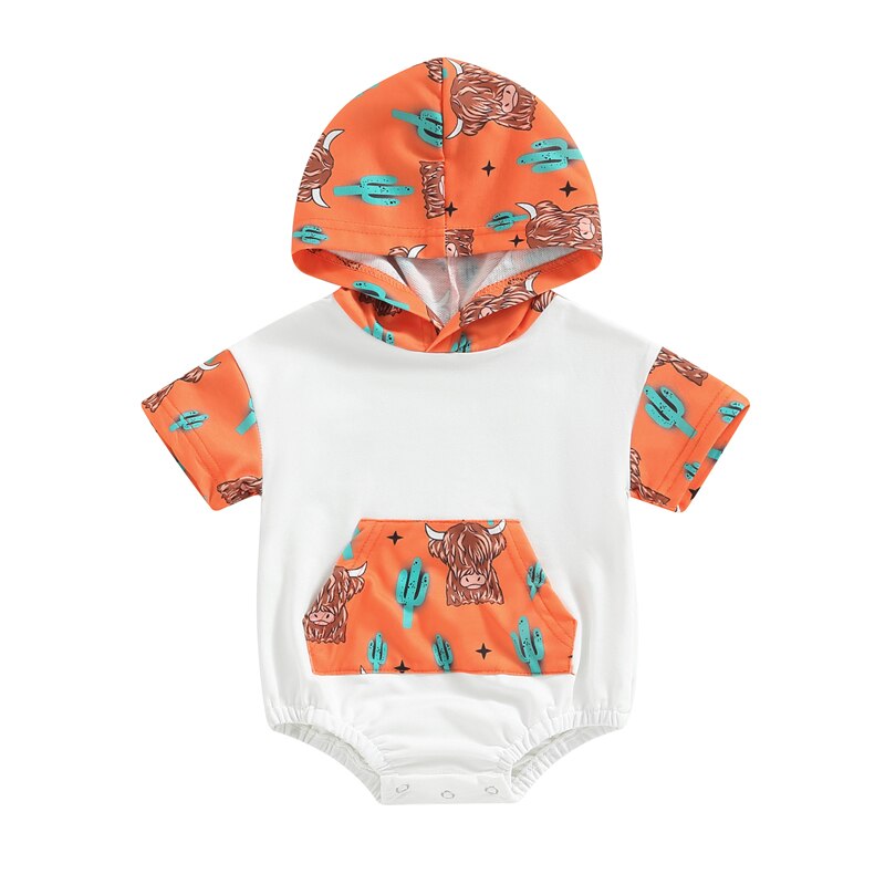 Fashionable Cattle and Cactus Print Newborn Baby Rompers for Boys and Girls