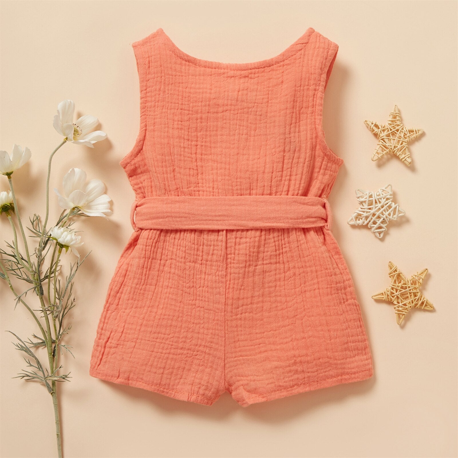 Summer Baby Girl Romper with Belted Design