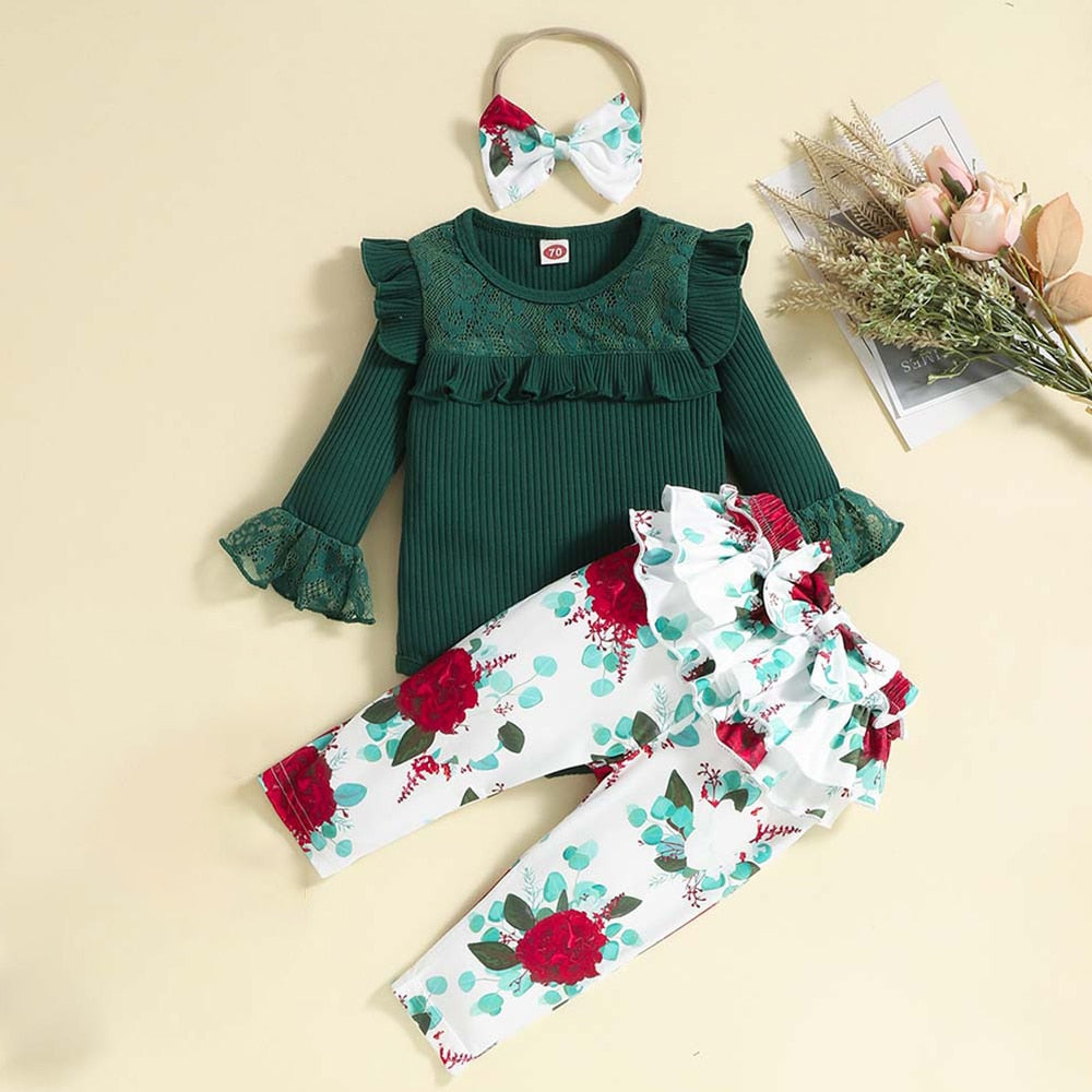 Cute and Comfortable 3-Piece Set for Newborn Baby Girls: Romper, Pants, and Headband