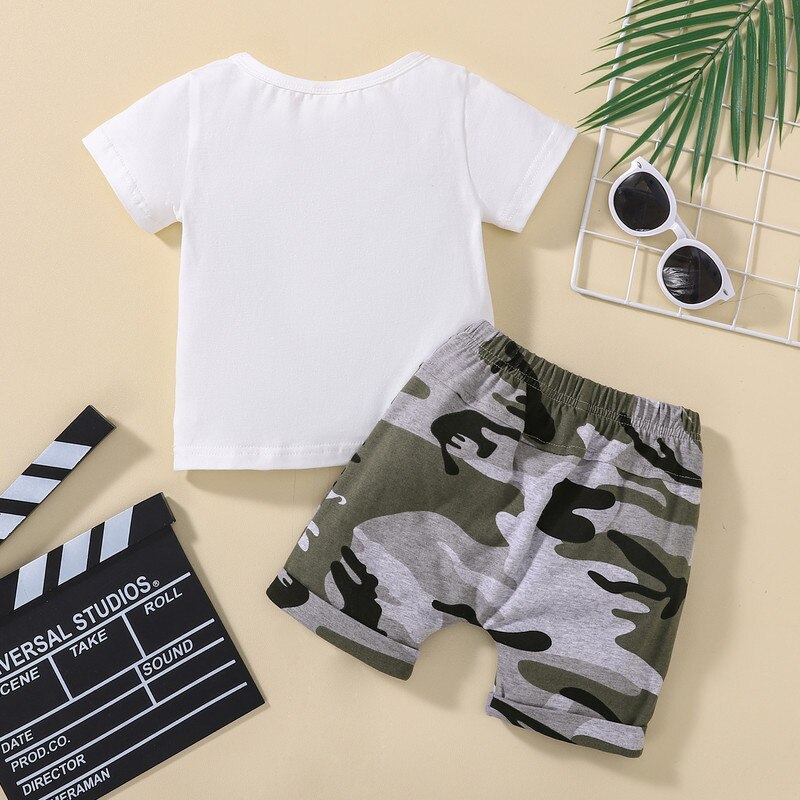 Stylish Summer Clothes for Baby Boys: Letter Short Sleeve T-Shirt and Camouflage Shorts Set