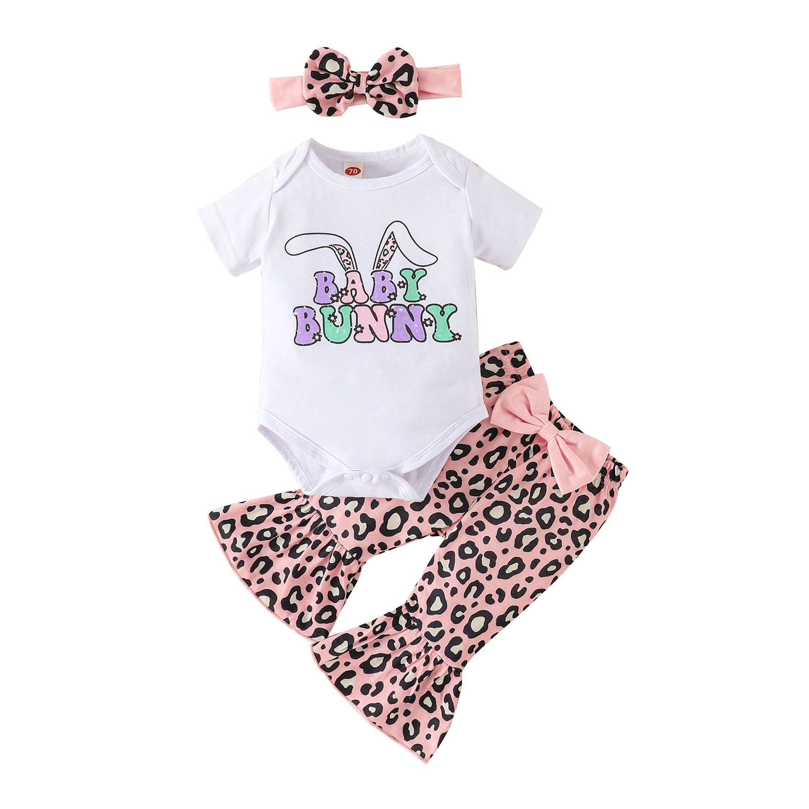 Adorable My First Easter Outfit Set for Girls - Rabbit Shape Letter Romper and Bunny Print Flared Pants