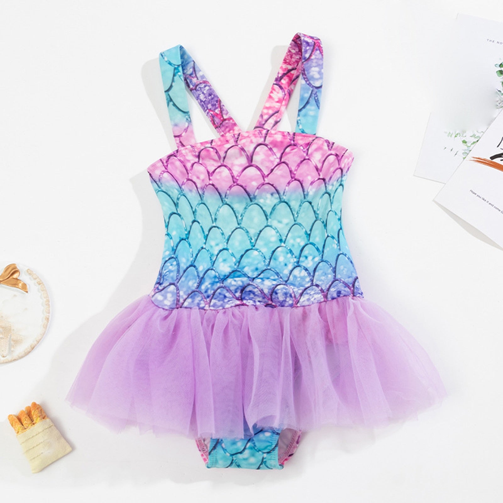 Cute Toddler Girls' Ruffle Swimsuit with Mermaid Design