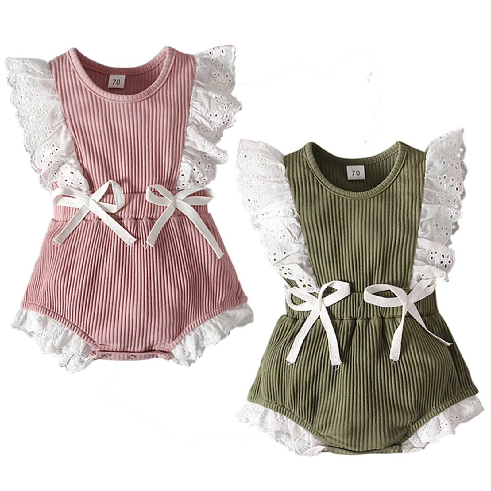 Adorable Newborn Baby Girls Rompers with Lace Ruffles and Bowknot - Perfect for Holidays and Special Occasions
