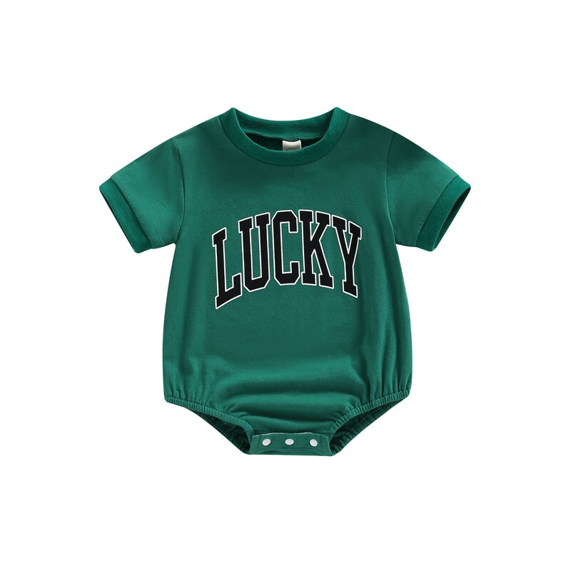 Infant Baby Girls Boys Lucky Clover Print Jumpsuit