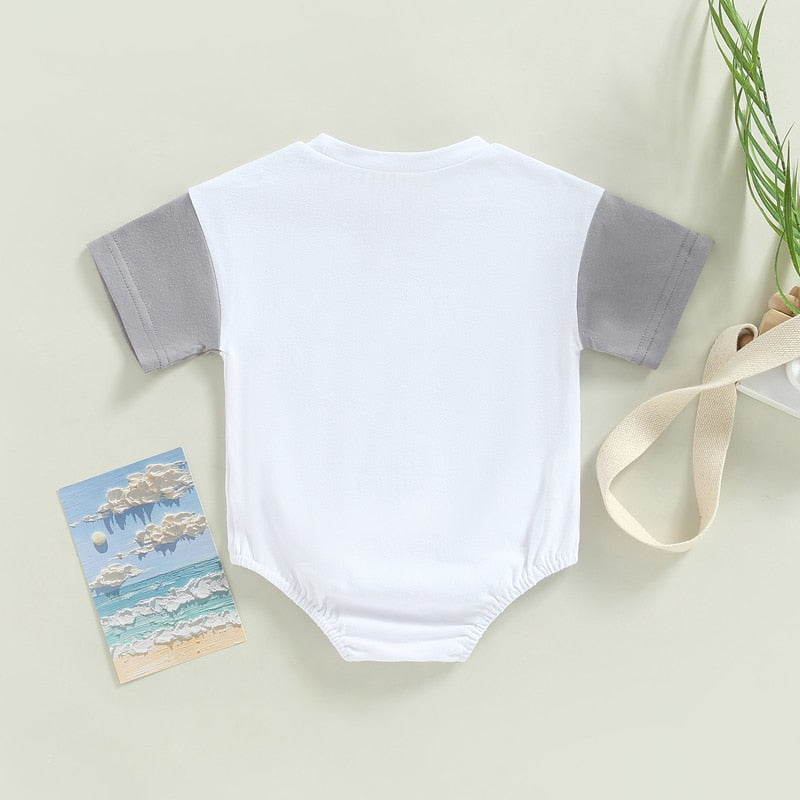 Summer Baby Romper with Color Patchwork and Letter Print