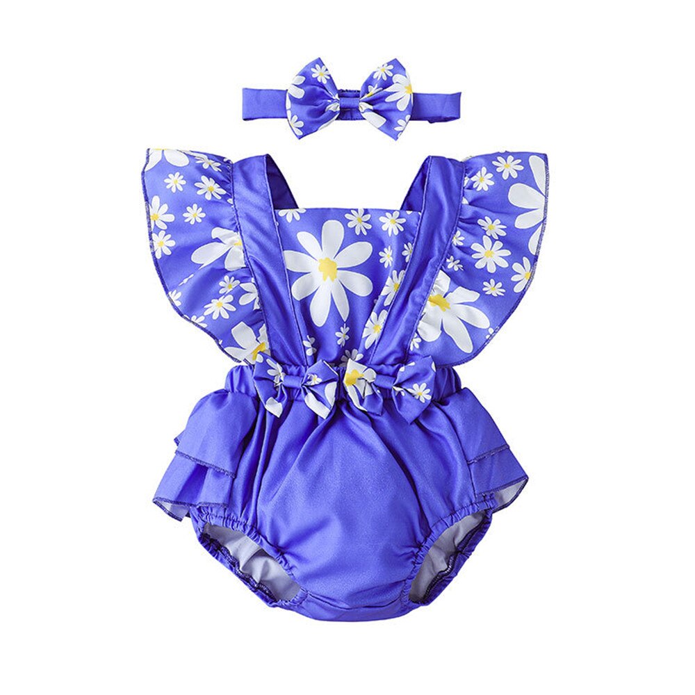 Dress Up Your Little One in Style with Flowers Printed Bodysuit | Cute Baby Rompers with Patchwork and Bowknots | Ruffled Outfits for Newborn Overalls | Adorable Children Suits