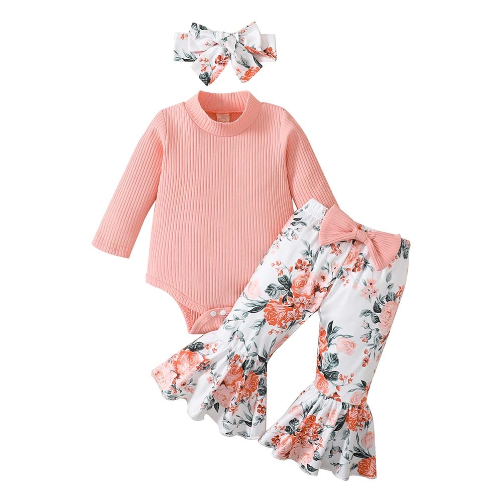 Adorable 3-Piece Set for Infant Girls: Long Sleeve Bodysuits and Pants for Casual Spring and Autumn Outfits