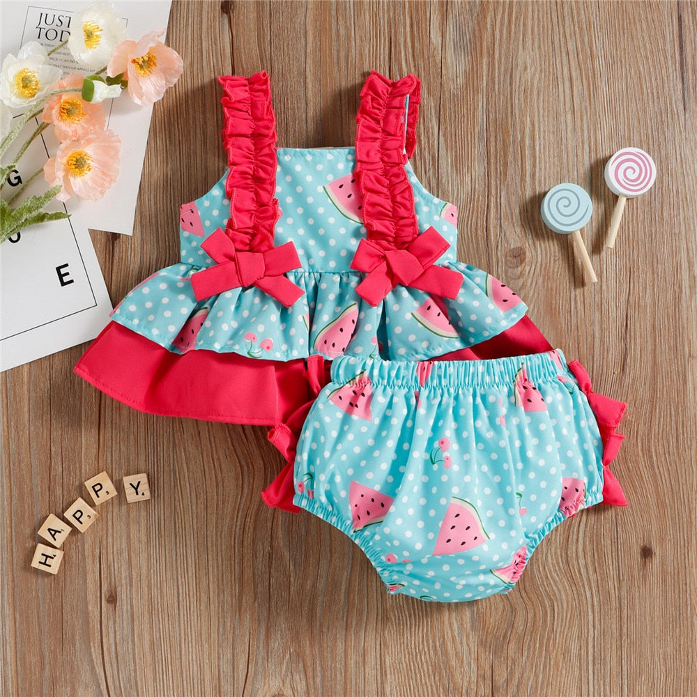 Cute Dot Watermelon Print Newborn Infant Girls Clothing Set