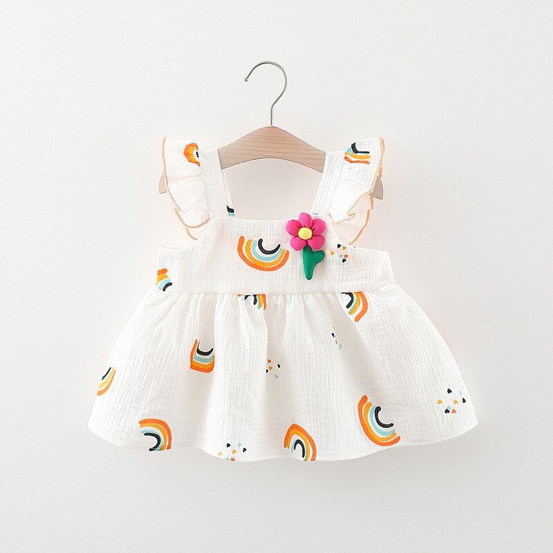 Colorful Rainbow Baby Girl Summer Dress with Cartoon Design - Perfect for Playtime!