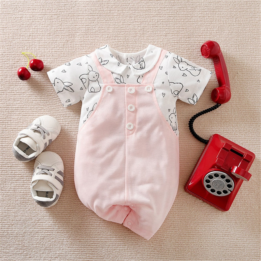 Cartoon Swan Rabbit Baby Jumpsuit for Newborn Girls with Baby Bibs Overalls