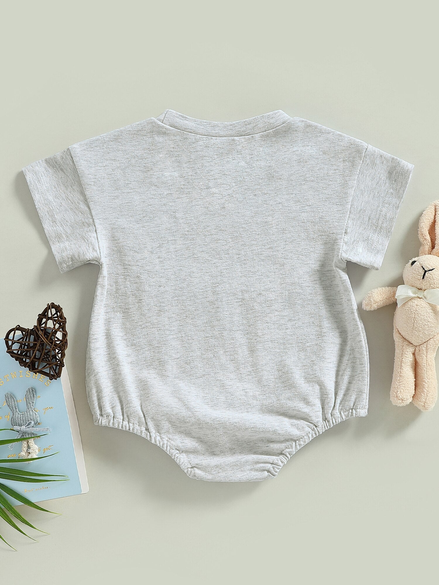 Adorable Baby Girls Boys Short Sleeve Romper with Rabbits and Letters Print