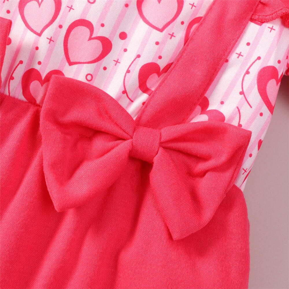 Adorable Bowknot Flying Sleeve Baby Rompers for Valentine's Day