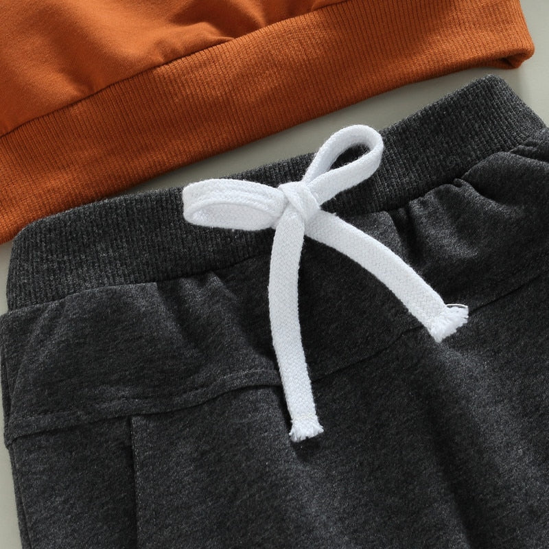Fall/Winter Baby Boy Sportswear Set with Letter Print Tops and Drawstring Pants