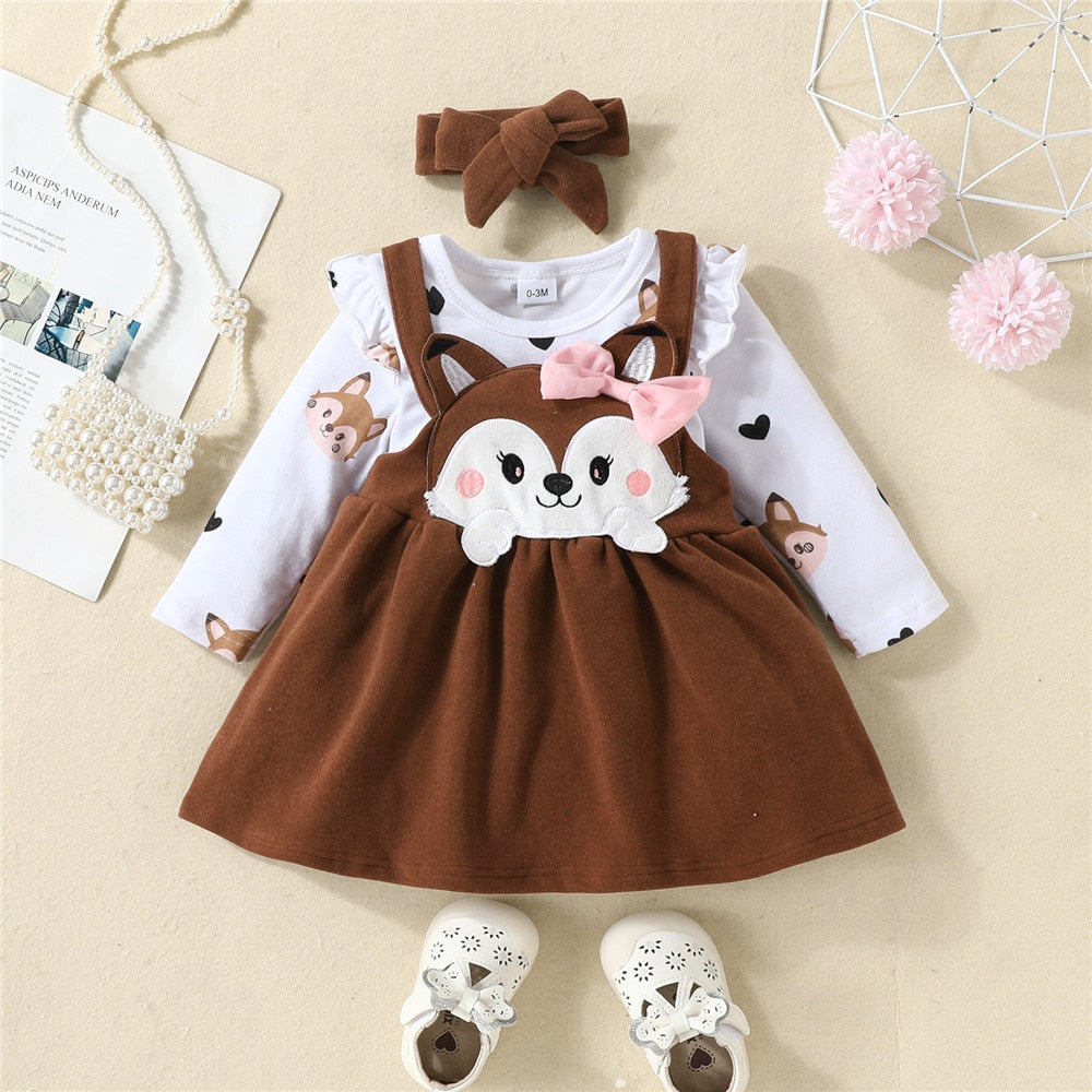 Fox Strap Dress Baby Clothes Set for Newborn Girls