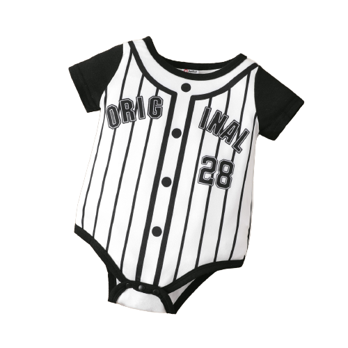 Baby Boy Splicing Short-sleeve Letter Print Striped Romper