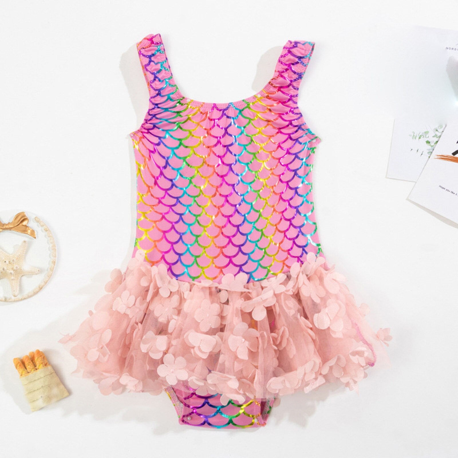 Cute Toddler Girls' Ruffle Swimsuit with Mermaid Design