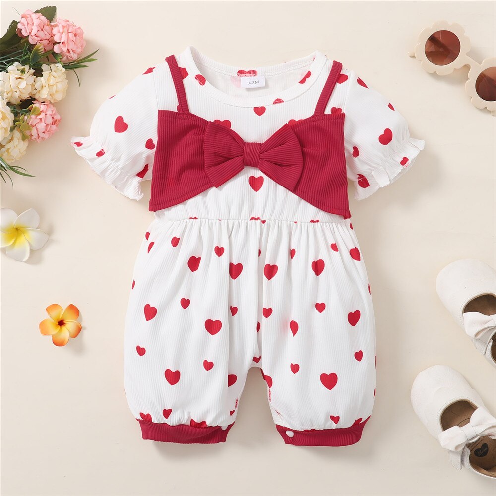 Adorable Heart Printed Baby Rompers for Girls
