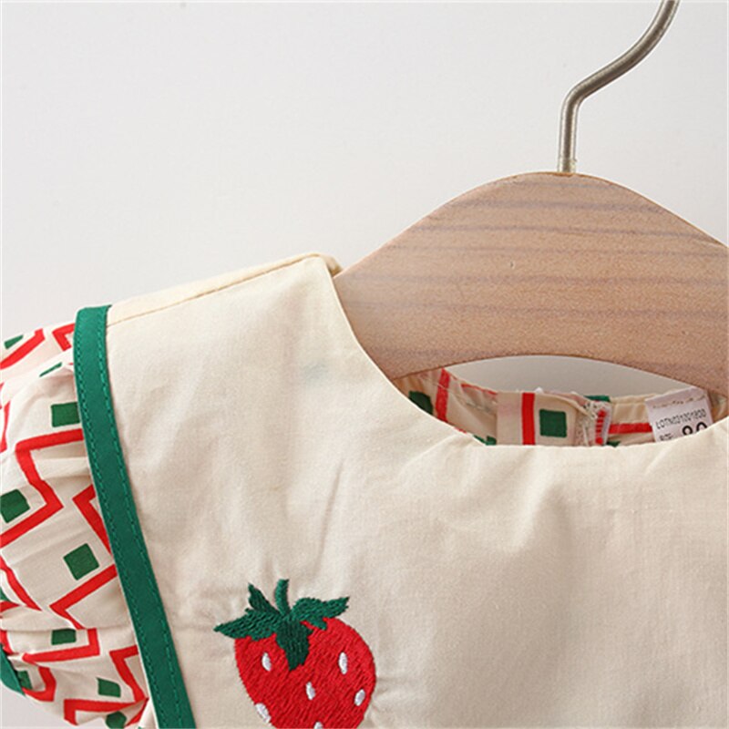 2Pcs/Set Sweet Floral Bow Beach Baby Girl Dress Summer Cool Cotton Toddler Children Clothes Suit + Hat 0 To 3 Years Infant