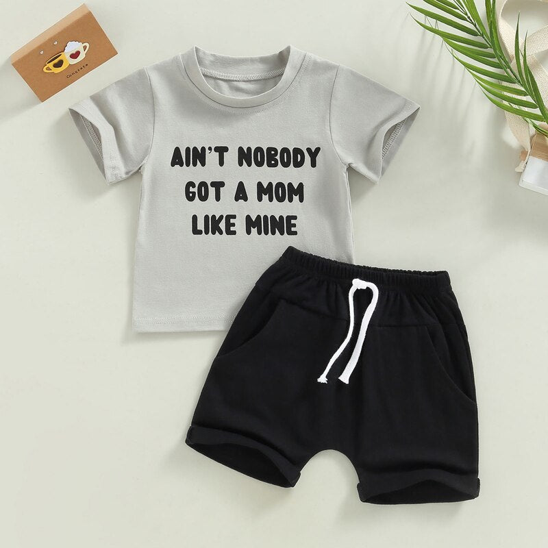 Stylish Summer Clothes for Toddler Boys: Letter Print T-shirt and Shorts Pants Set