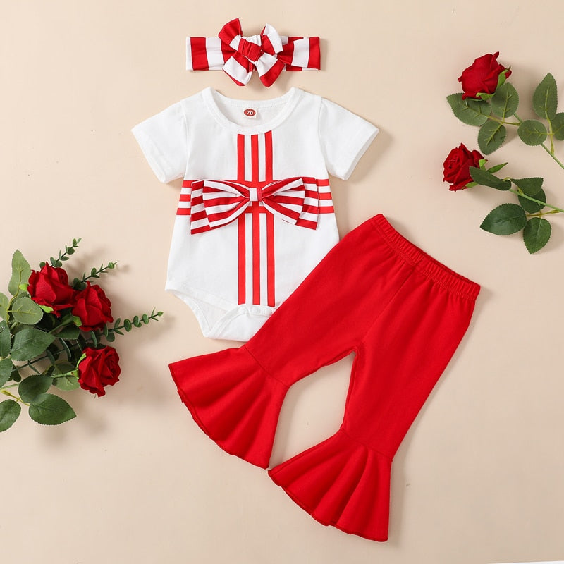 Stylish Infant Baby Girl Stripe Romper and Flare Pants Set