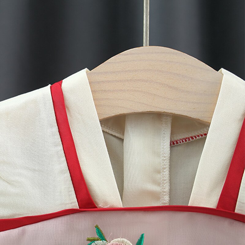 Vintage Chinese Style Embroidered Baby Party Mesh Dress for Girls